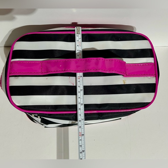Caboodles Soft Case Makeup Hair Care Travel Case Pink Black Striped Zipper - Picture 10 of 11